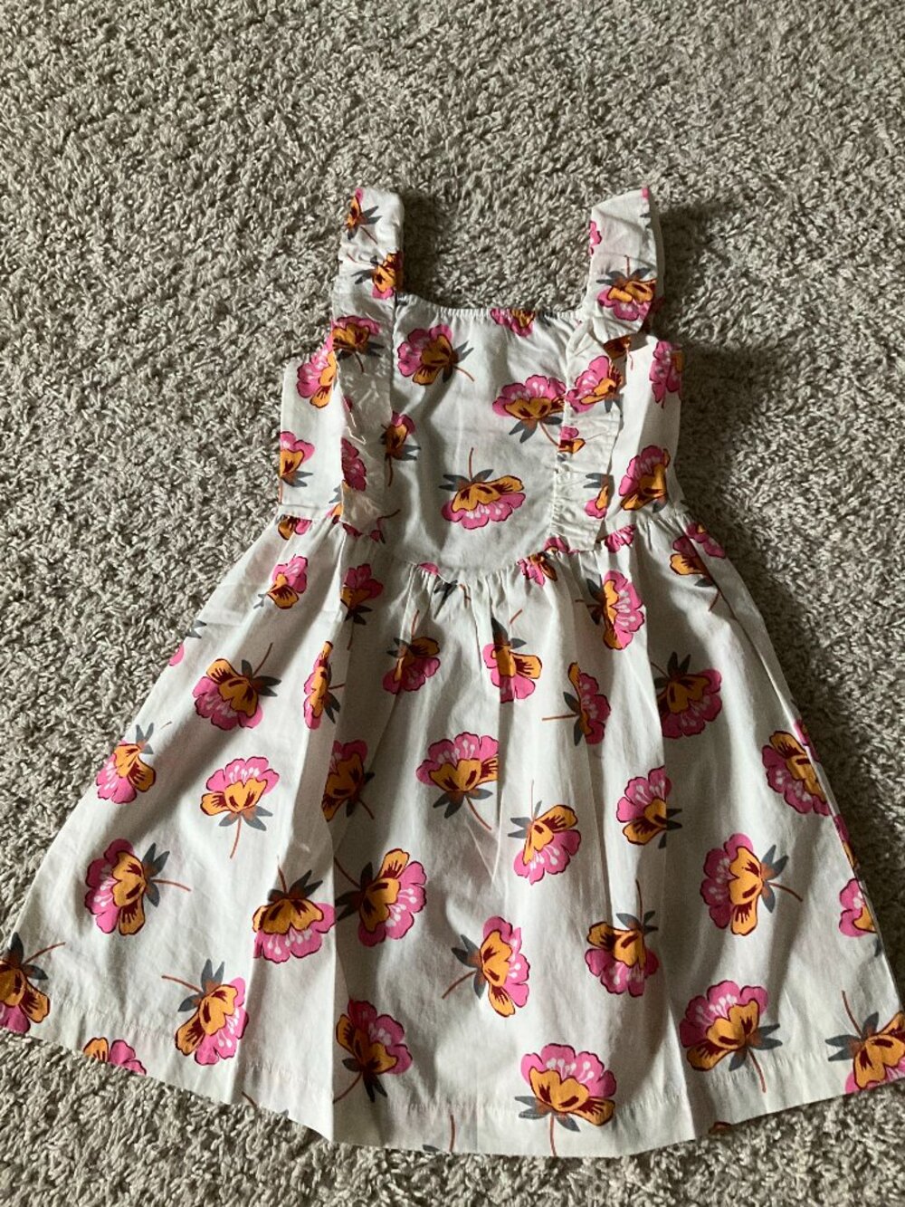 Hanna Andersson Sleeveless Dress in Floral Print. Size  130 (US 8). Ivory Multi.